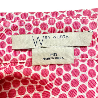 W By Worth Button Up Blouse Womens M Pink Polka Dot Long Sleeve 100% Silk