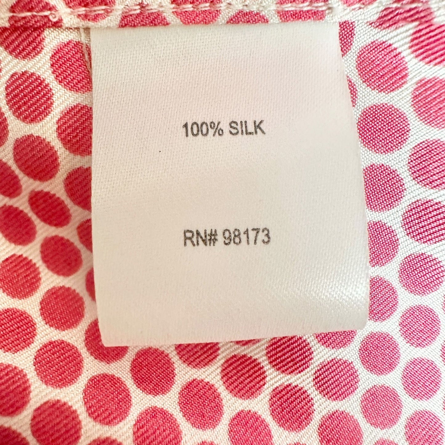 W By Worth Button Up Blouse Womens M Pink Polka Dot Long Sleeve 100% Silk
