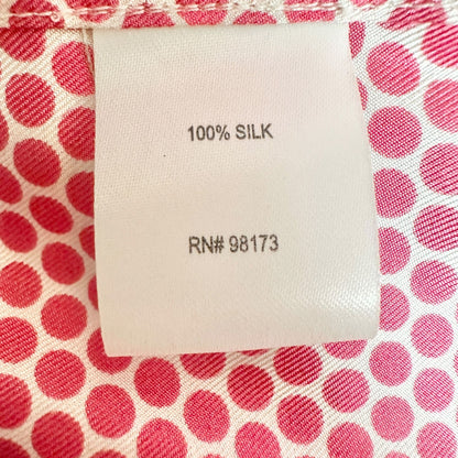 W By Worth Button Up Blouse Womens M Pink Polka Dot Long Sleeve 100% Silk