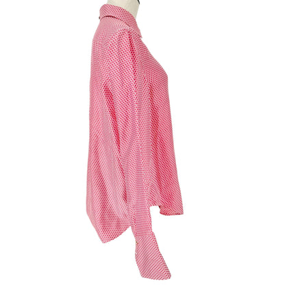 W By Worth Button Up Blouse Womens M Pink Polka Dot Long Sleeve 100% Silk