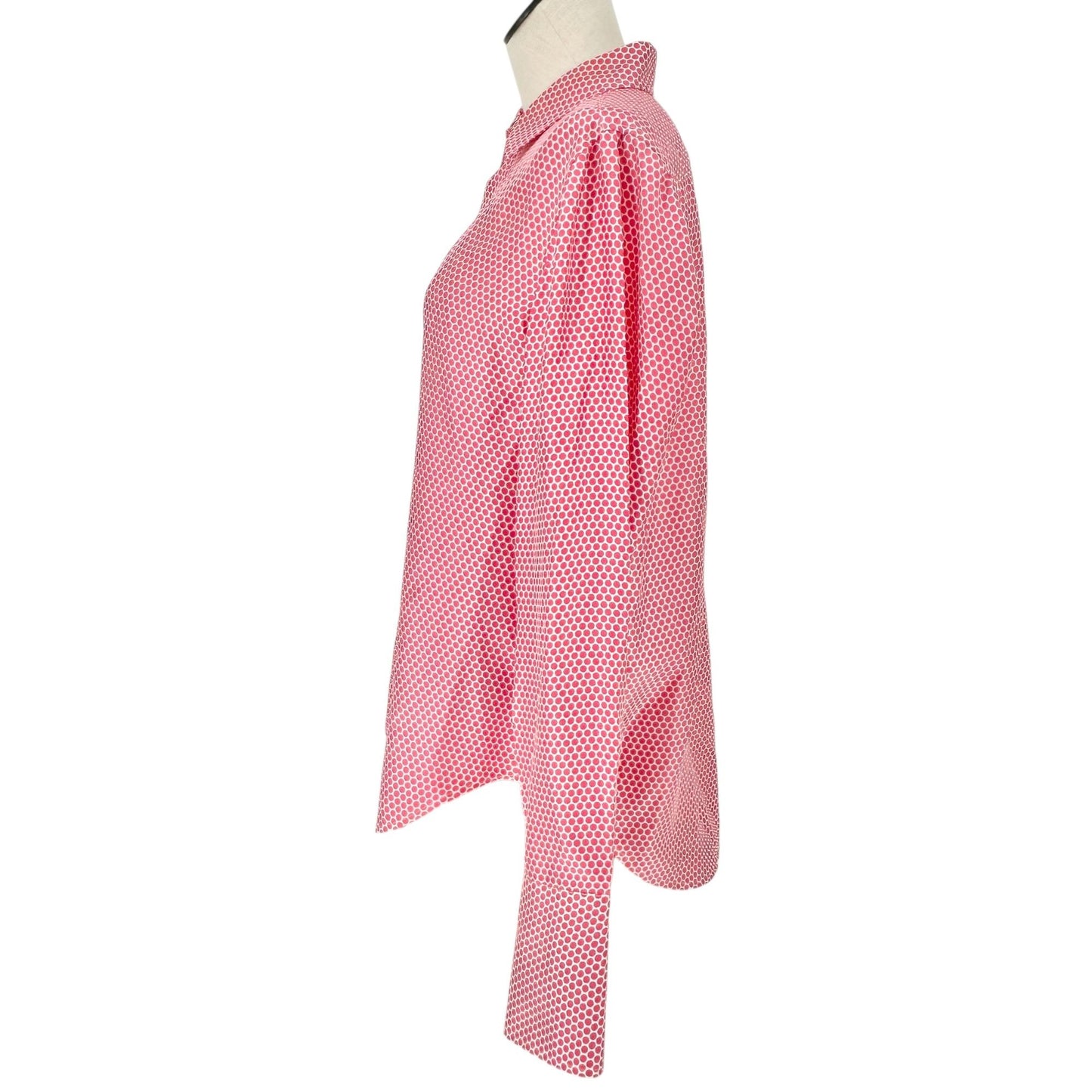 W By Worth Button Up Blouse Womens M Pink Polka Dot Long Sleeve 100% Silk