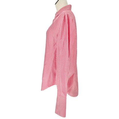 W By Worth Button Up Blouse Womens M Pink Polka Dot Long Sleeve 100% Silk