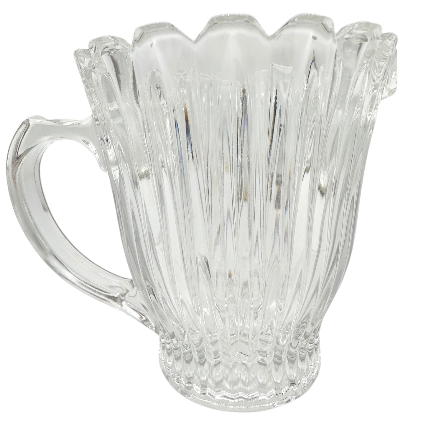 Vintage Clear Glass Creamer With Ribbed Design and Scalloped Rim 4 oz Capacity