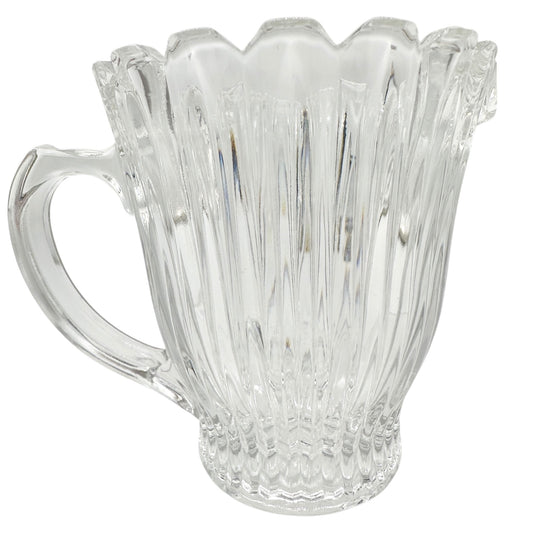 Vintage Clear Glass Creamer With Ribbed Design and Scalloped Rim 4 oz Capacity