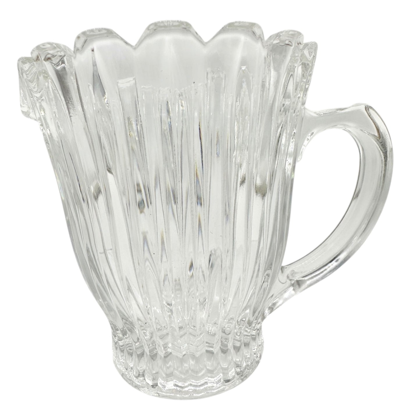 Vintage Clear Glass Creamer With Ribbed Design and Scalloped Rim 4 oz Capacity