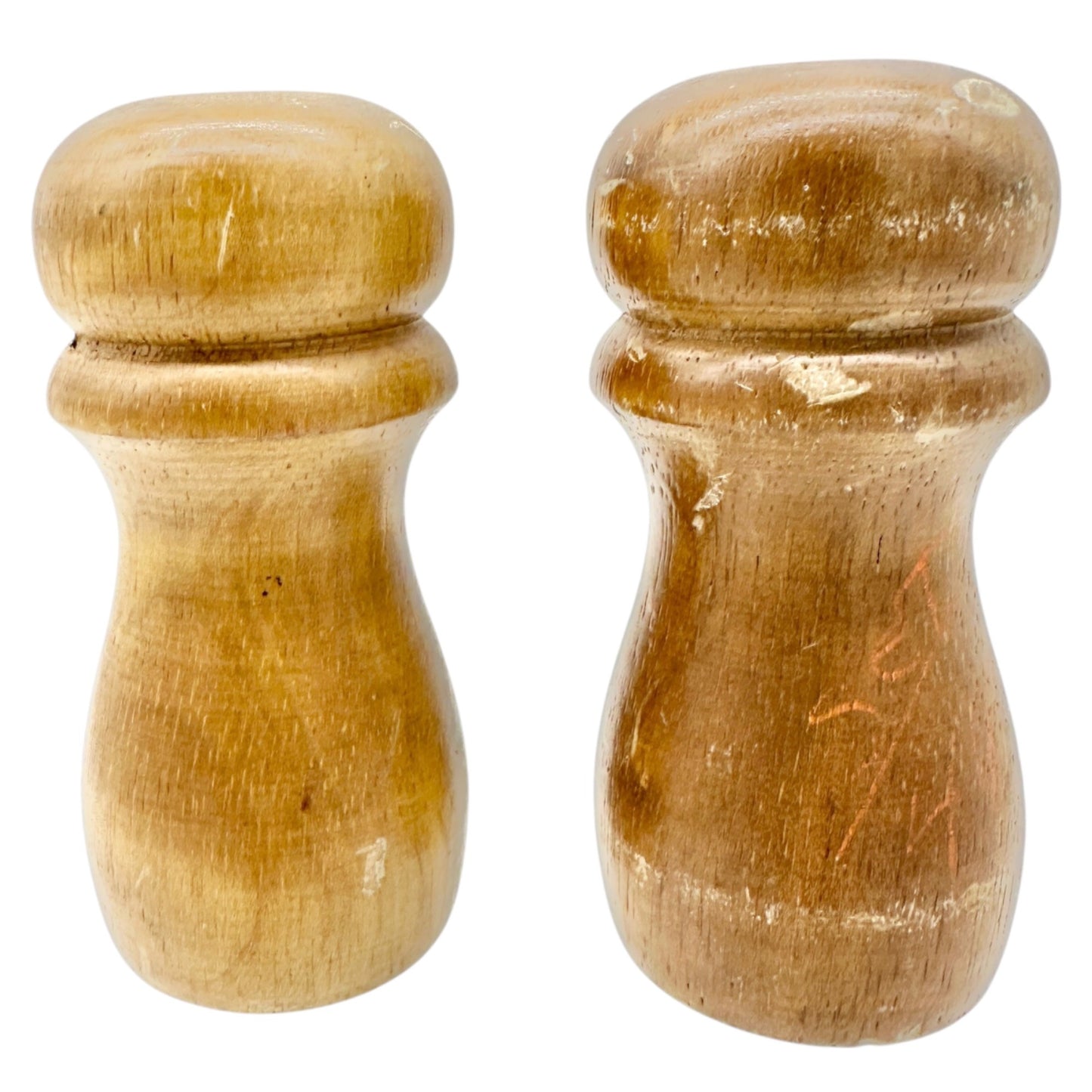 Vintage Wooden Salt and Pepper Shakers Rustic Tabletop Set Natural Finish 4"