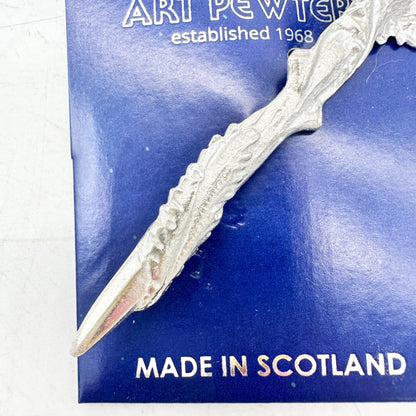 Art Pewter Thistle Kilt Pin Brooch 4 inch long Silver Finish Made In Scotland