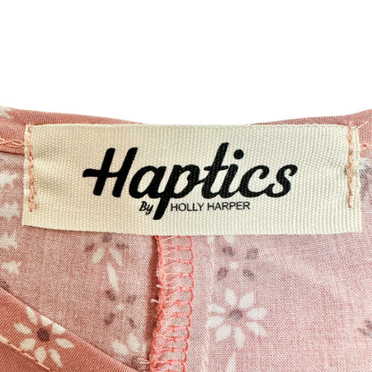 Haptics Blouse Womens M Pink Floral Print Pullover Short Sleeves Lace Details