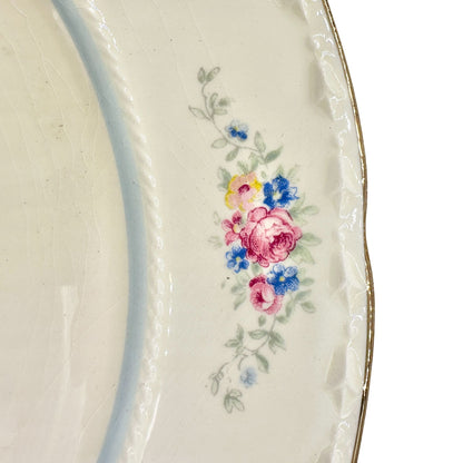 Crooksville China Co Set of 2 Plates 10 inch Cream Gold Trim Blue Pink Florals