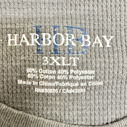 Harbor Bay Thermal Shirt Mens 3XLT Long Sleeve Gray Waffle Weave Cotton Poly