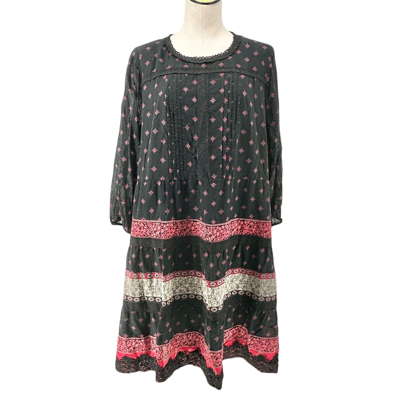 J. Jill Womens Shift Dress Womens XL Black and Red Printed Long Sleeve Pullover