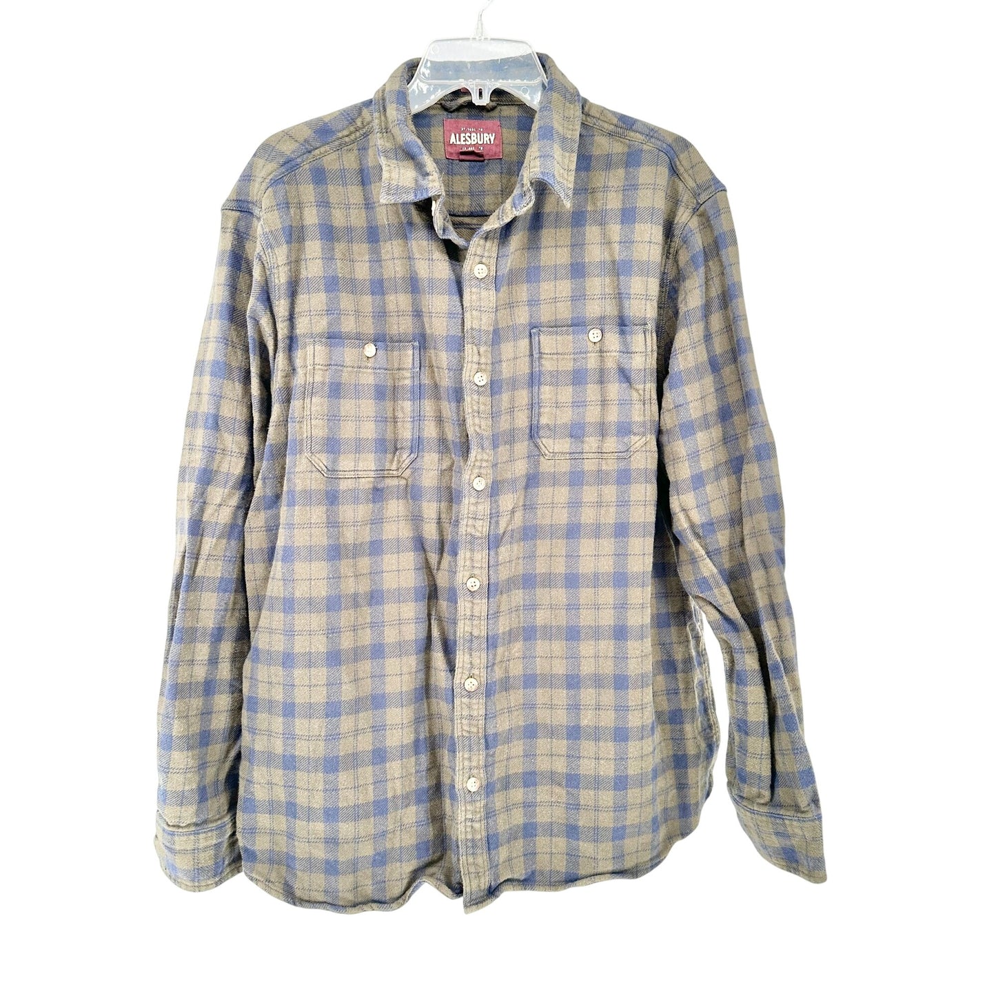 Alesbury Heavy Flannel Shirt Mens XL Reg Olive Navy Plaid Long Sleeve Button-Up