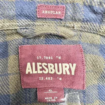 Alesbury Heavy Flannel Shirt Mens XL Reg Olive Navy Plaid Long Sleeve Button-Up