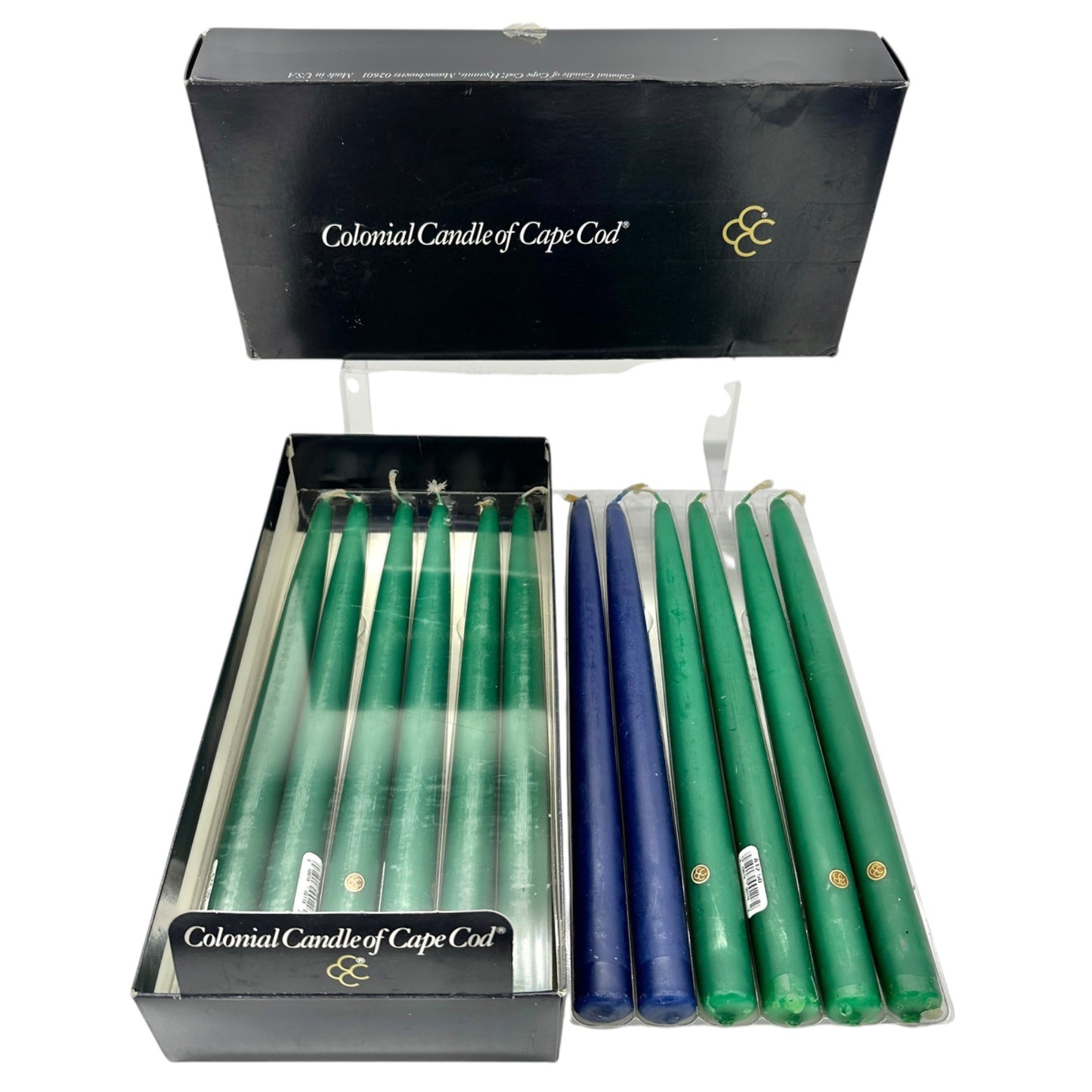 Colonial Candle of Cape Cod 12 Handipt Candles A12 Mixed Lot 10 Green 2 Blue