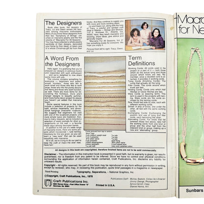 Macrame For All Seasons Vol. II 1978 Craft Book By Craft Publications