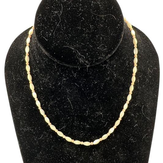 Vintage Cream and Peach Beaded Necklace With Twisted Barrel Clasp 16 inch