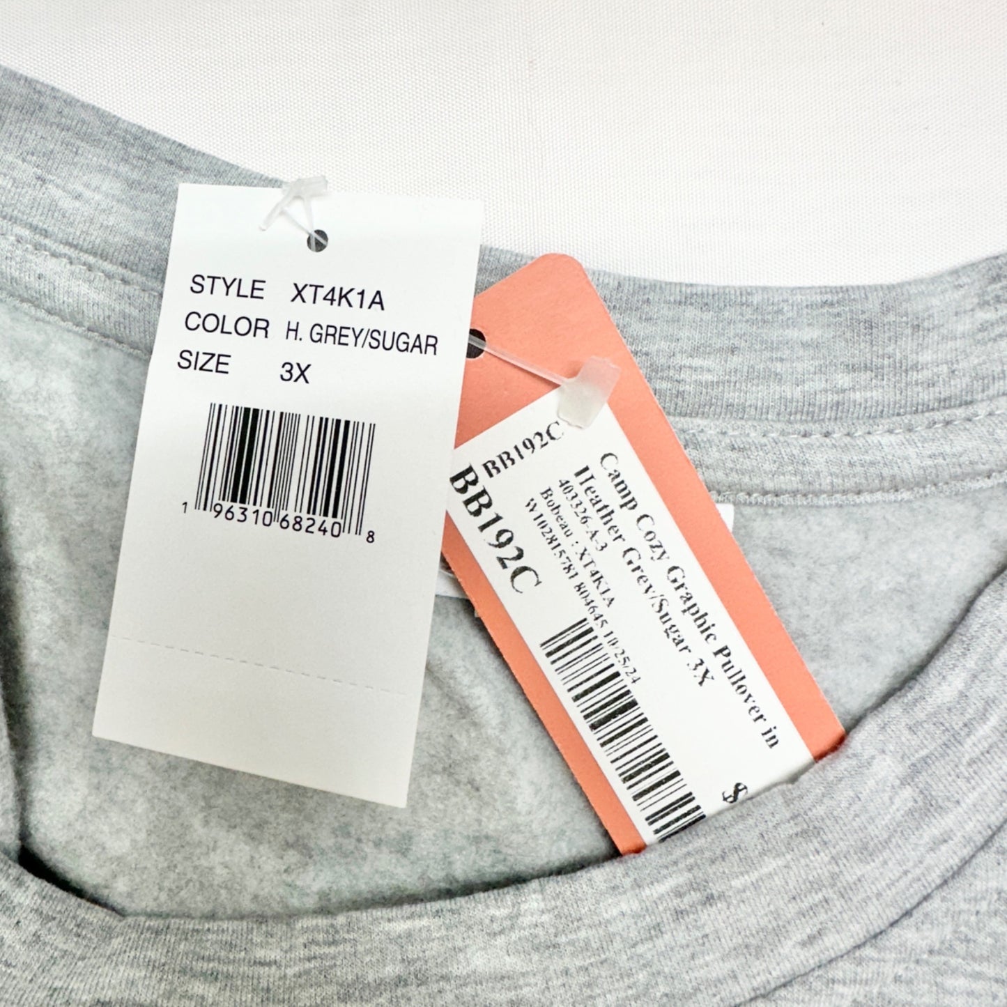 Camp Cozy Bobeau Sleepwear Sweatshirt 3X Pullover Heather Gray Relaxed Fit NWT