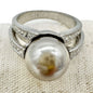 Premier Designs Silver Tone Ring Gray Faux Pearl and Rhinestone Accents Size 10