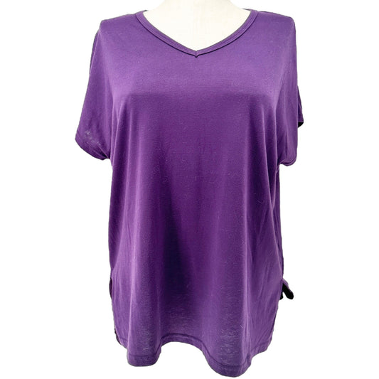 Fisoul T-Shirt Womens XL Purple V-Neck SS Relaxed Fit Cotton Poly Blend Loose
