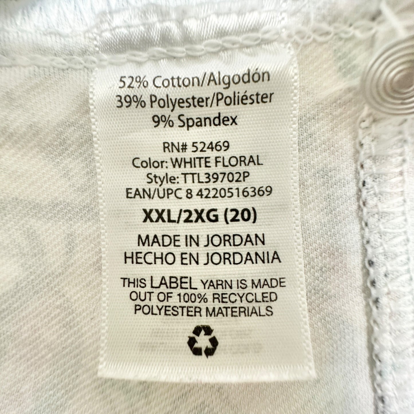 Time And Tru Womens Pants Womens XXL 20 White with Florals Cotton Blend Stretch