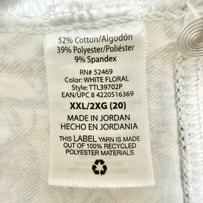 Time And Tru Womens Pants Womens XXL 20 White with Florals Cotton Blend Stretch
