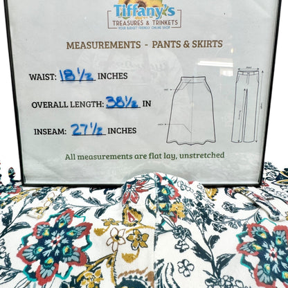 Time And Tru Womens Pants Womens XXL 20 White with Florals Cotton Blend Stretch