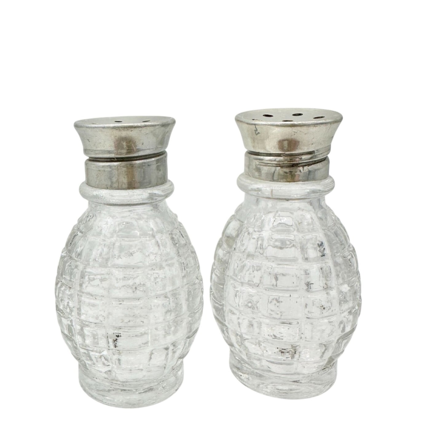 Vintage Glass and Metal Salt and Pepper Shakers 2 Inches Tall Textured Design