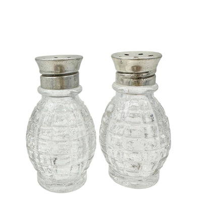 Vintage Glass and Metal Salt and Pepper Shakers 2 Inches Tall Textured Design
