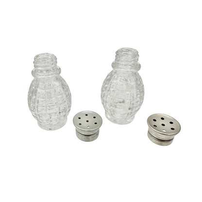 Vintage Glass and Metal Salt and Pepper Shakers 2 Inches Tall Textured Design
