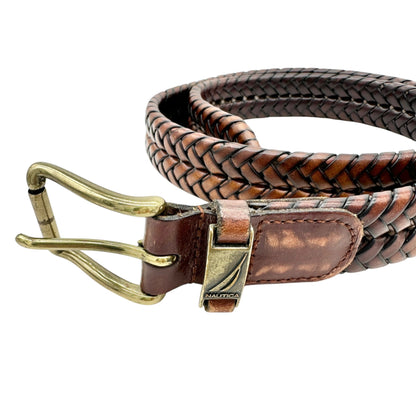 2 Nautica Braided Genuine Leather Belts In Black and Brown Metal Buckles Size 34