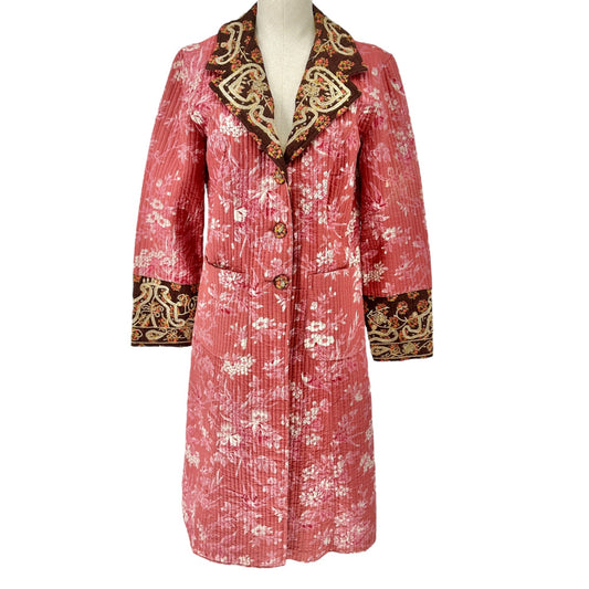 The J. Peterman Quilted Coat Womens Small Floral Embroidered LS Pockets