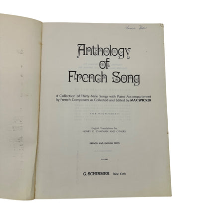 Anthology Of French Song High Voice Edition 39 Songs w Piano Spicker Schirmer