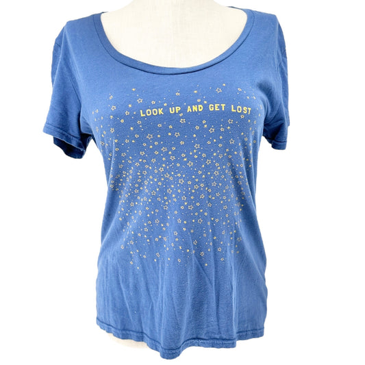Look Up Get Lost Soul Flower Organic Cotton T-Shirt XXL Blue Stars Scoop Neck
