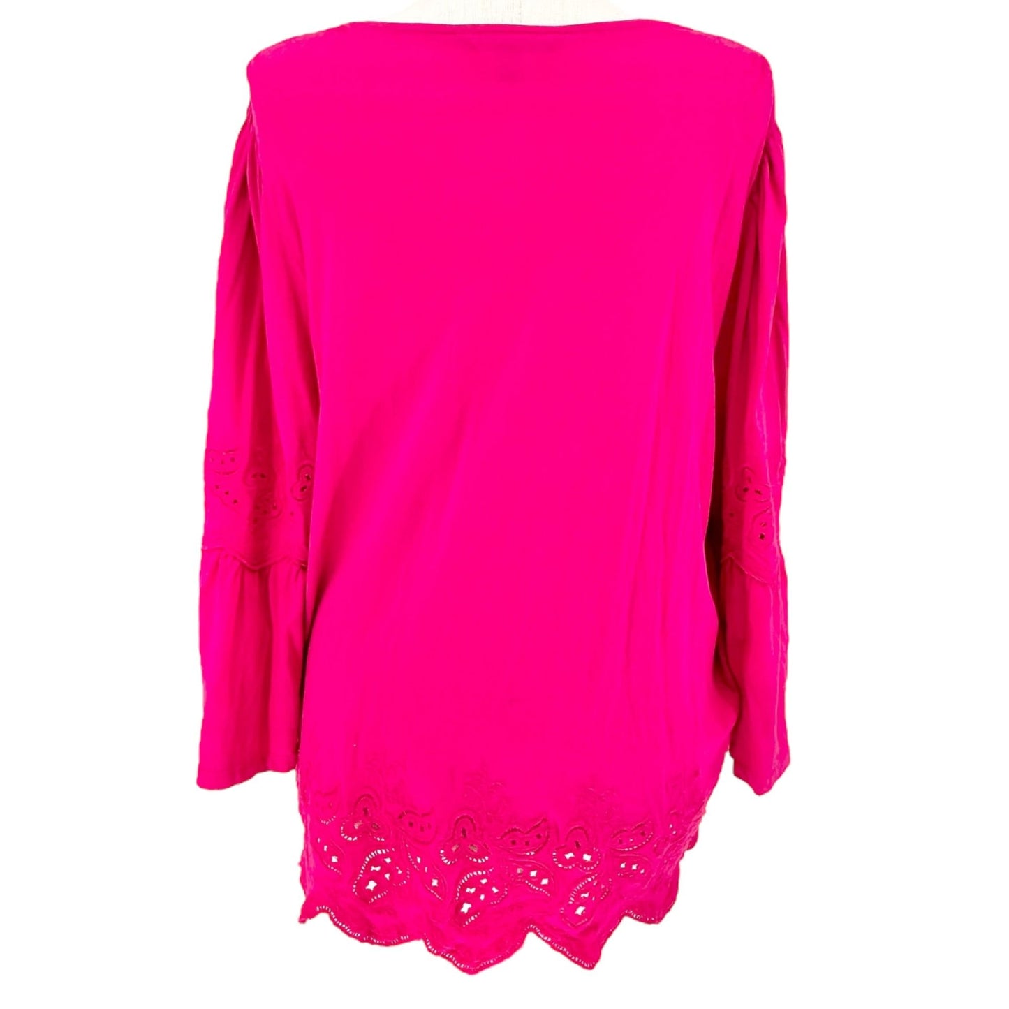 Lauren Ralph Lauren Boho Peasant Top Womens 2X Fuchsia Embroidered with Tassels
