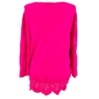 Lauren Ralph Lauren Boho Peasant Top Womens 2X Fuchsia Embroidered with Tassels