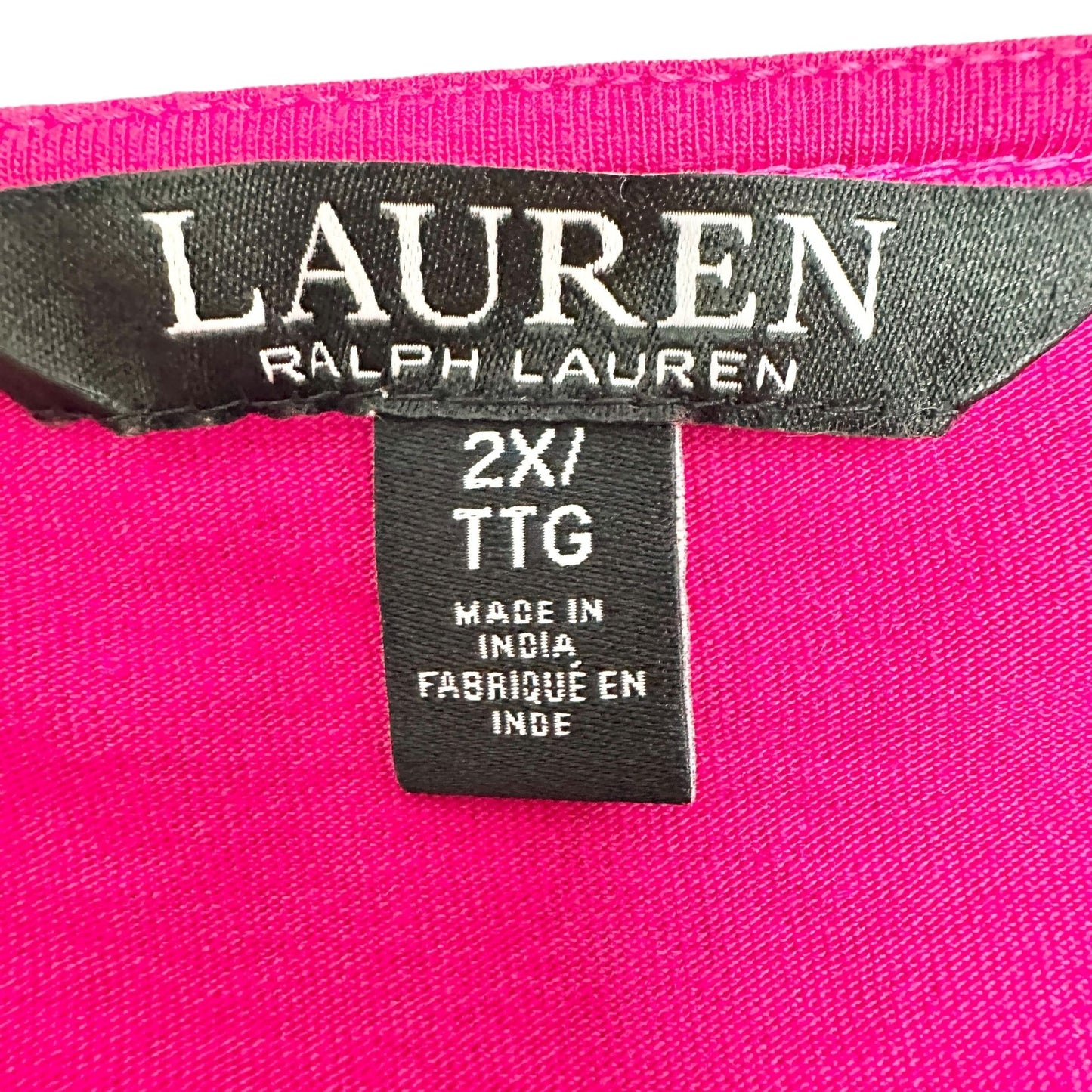 Lauren Ralph Lauren Boho Peasant Top Womens 2X Fuchsia Embroidered with Tassels
