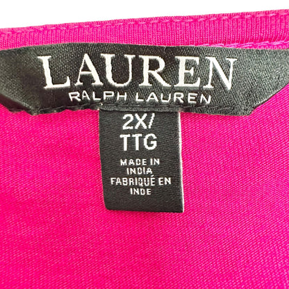 Lauren Ralph Lauren Boho Peasant Top Womens 2X Fuchsia Embroidered with Tassels