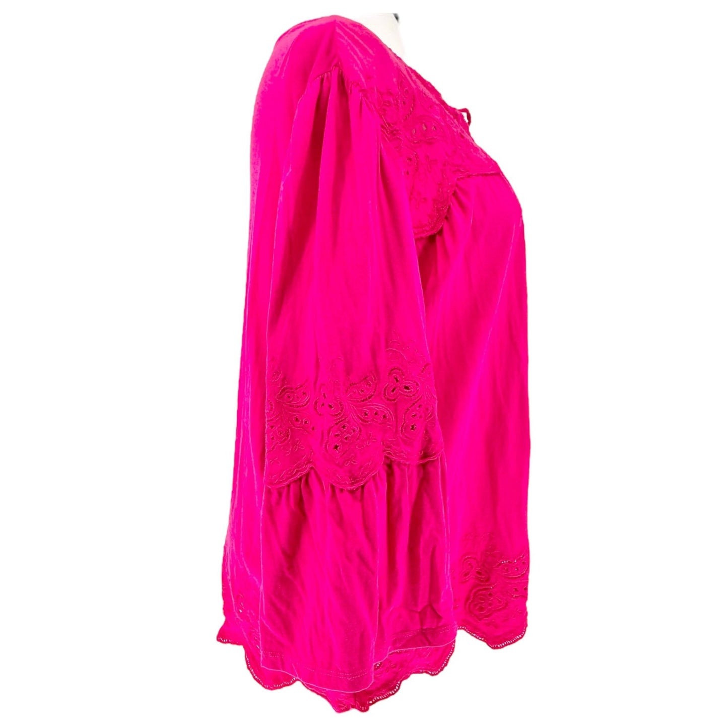 Lauren Ralph Lauren Boho Peasant Top Womens 2X Fuchsia Embroidered with Tassels