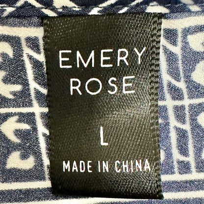 Emery Rose Dress Womens L Bohemian Navy and White Floral Print Long Sleeve