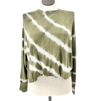 Maronie Crop Top Womens M Tie-Dye Olive Green and White Long-Sleeve