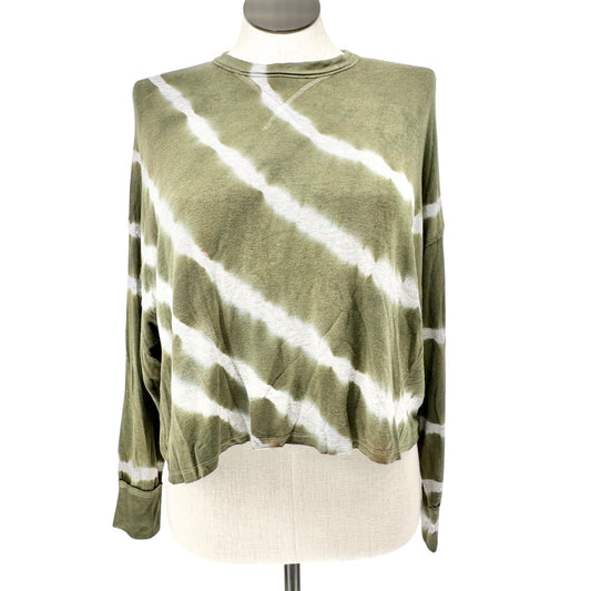 Maronie Crop Top Womens M Tie-Dye Olive Green and White Long-Sleeve