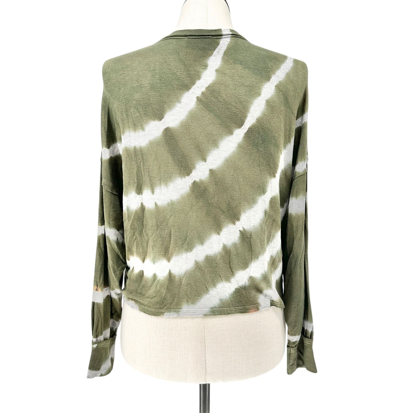 Maronie Crop Top Womens M Tie-Dye Olive Green and White Long-Sleeve