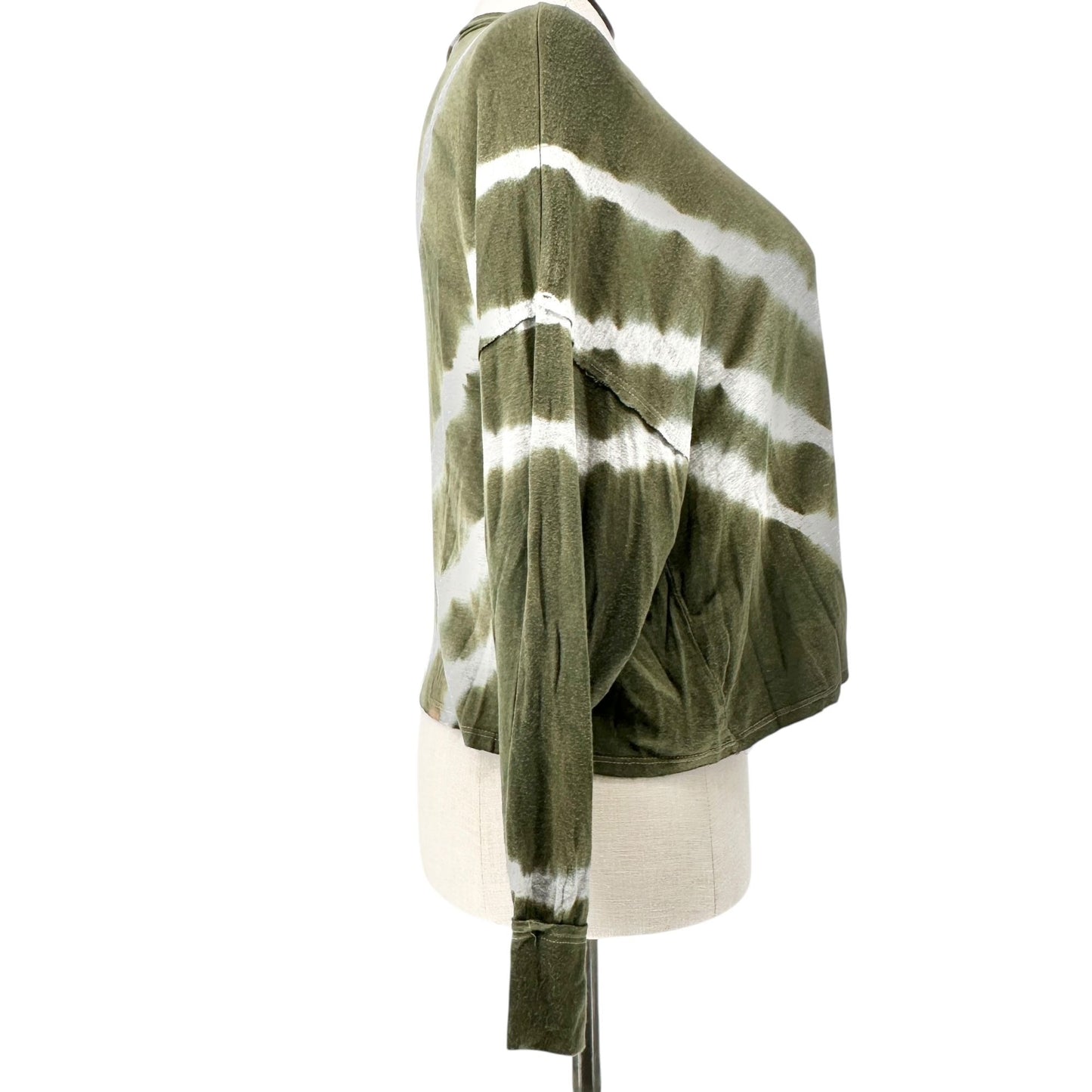 Maronie Crop Top Womens M Tie-Dye Olive Green and White Long-Sleeve