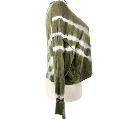 Maronie Crop Top Womens M Tie-Dye Olive Green and White Long-Sleeve