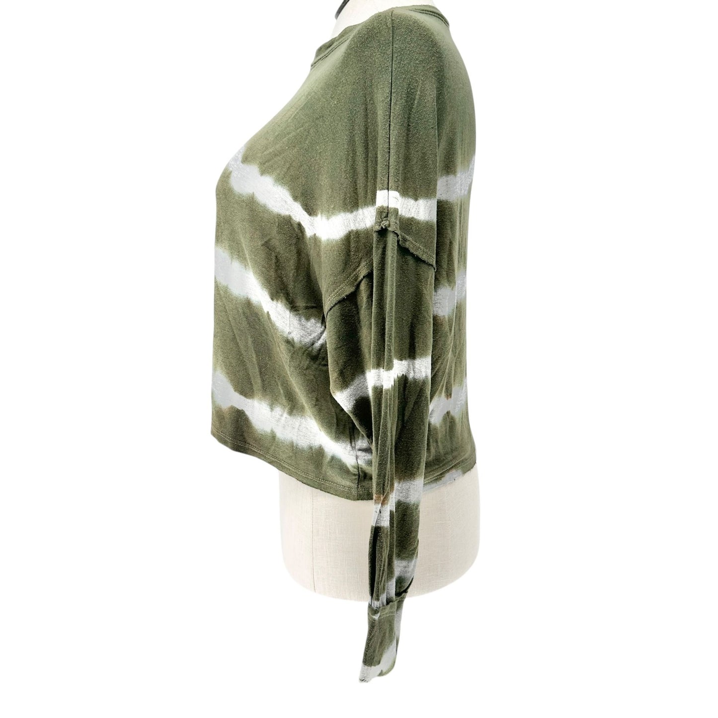 Maronie Crop Top Womens M Tie-Dye Olive Green and White Long-Sleeve
