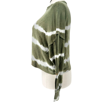 Maronie Crop Top Womens M Tie-Dye Olive Green and White Long-Sleeve