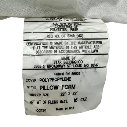Pillow Form 22 X 22 Square Polyester Fiber Insert By Star Bedding Co.