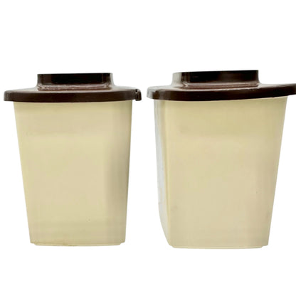 Vtg Plastic Salt and Pepper Shakers Fruit Design Brown Lids Mid-Century Decor 4"