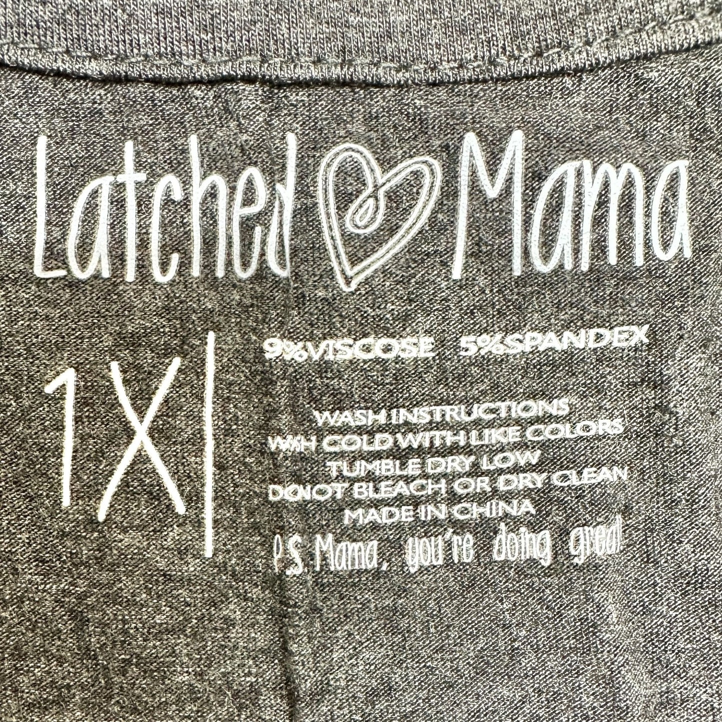 Latched Mama Nursing Top 2.0 Womens Size 1X Charcoal Gray MAMA CLAUS 3/4 Sleeve