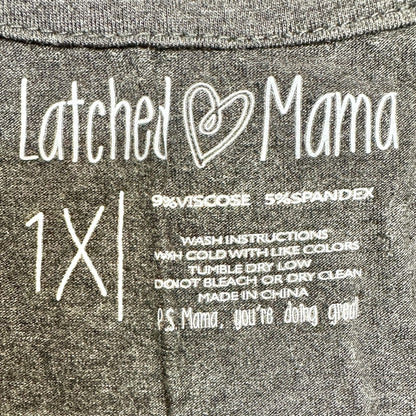 Latched Mama Nursing Top 2.0 Womens Size 1X Charcoal Gray MAMA CLAUS 3/4 Sleeve